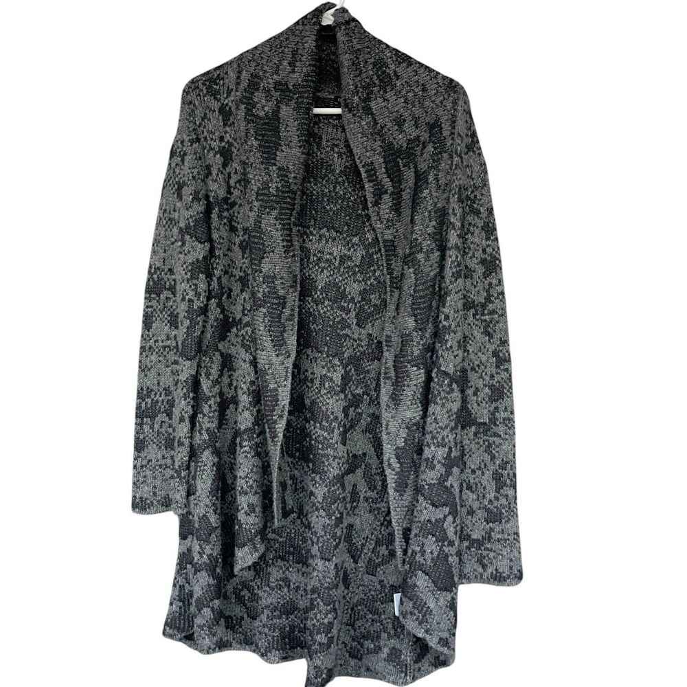 Eileen‎ Fisher Womens Cardigan Sweater Medium Open Front Gray Wool Linen Camel
